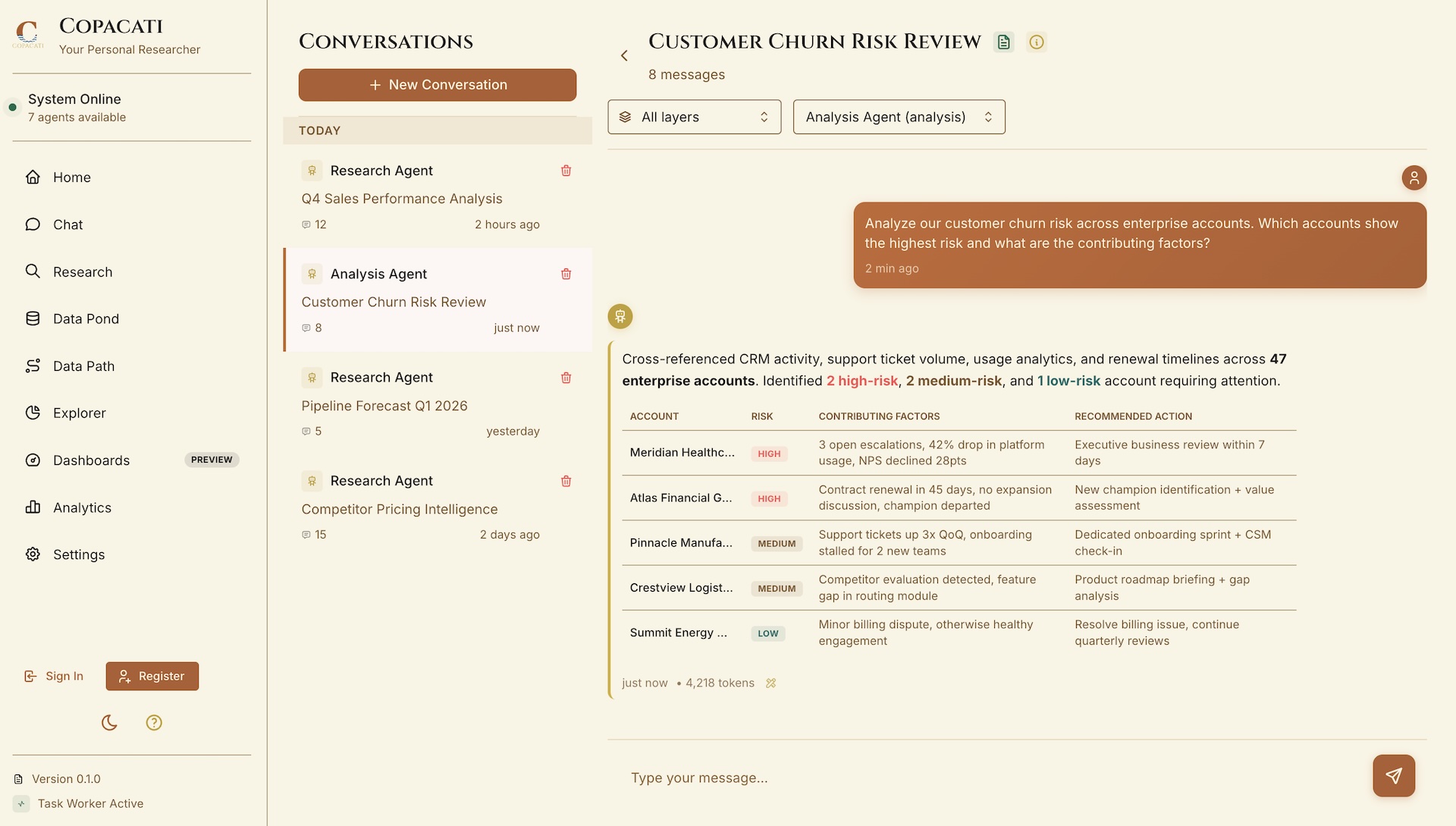 Copacati business analysis interface